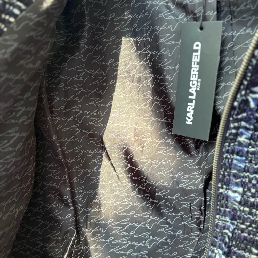 Karl Lagerfeld Navy Tweed Blazer - Picture 6 of 15
